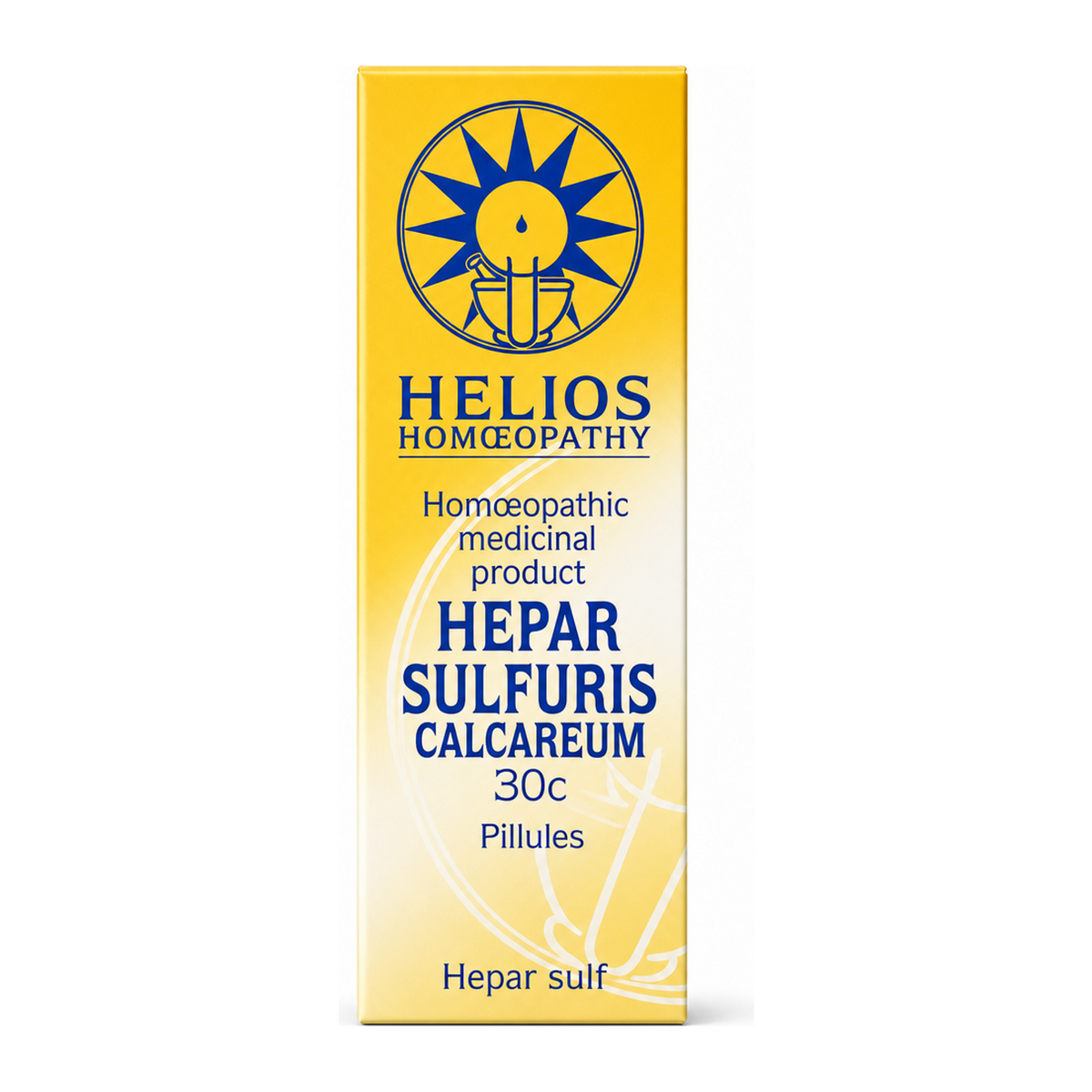 Helios HEPAR SULPH 30c by Helios Natural Remedies — front view showing product label and branding, studio product photo on white background