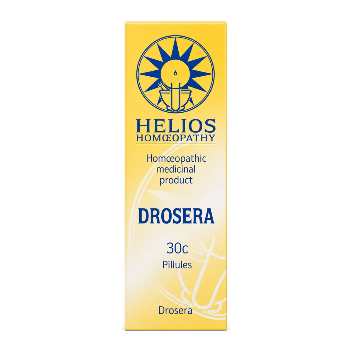 Helios Drosera 30c by Helios Homoeopathy Natural Remedies — front view showing product label and branding, studio product photo on white background