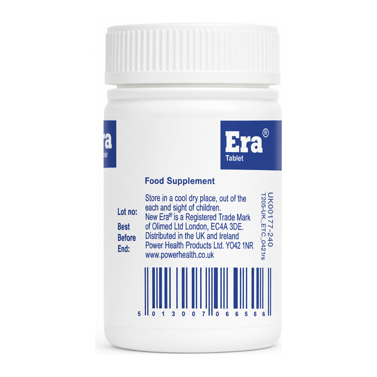 New Era No.5 Kali. Mur. 240 tabs by New Era Natural Remedies — back view showing ingredients and product details, studio product photo on white background