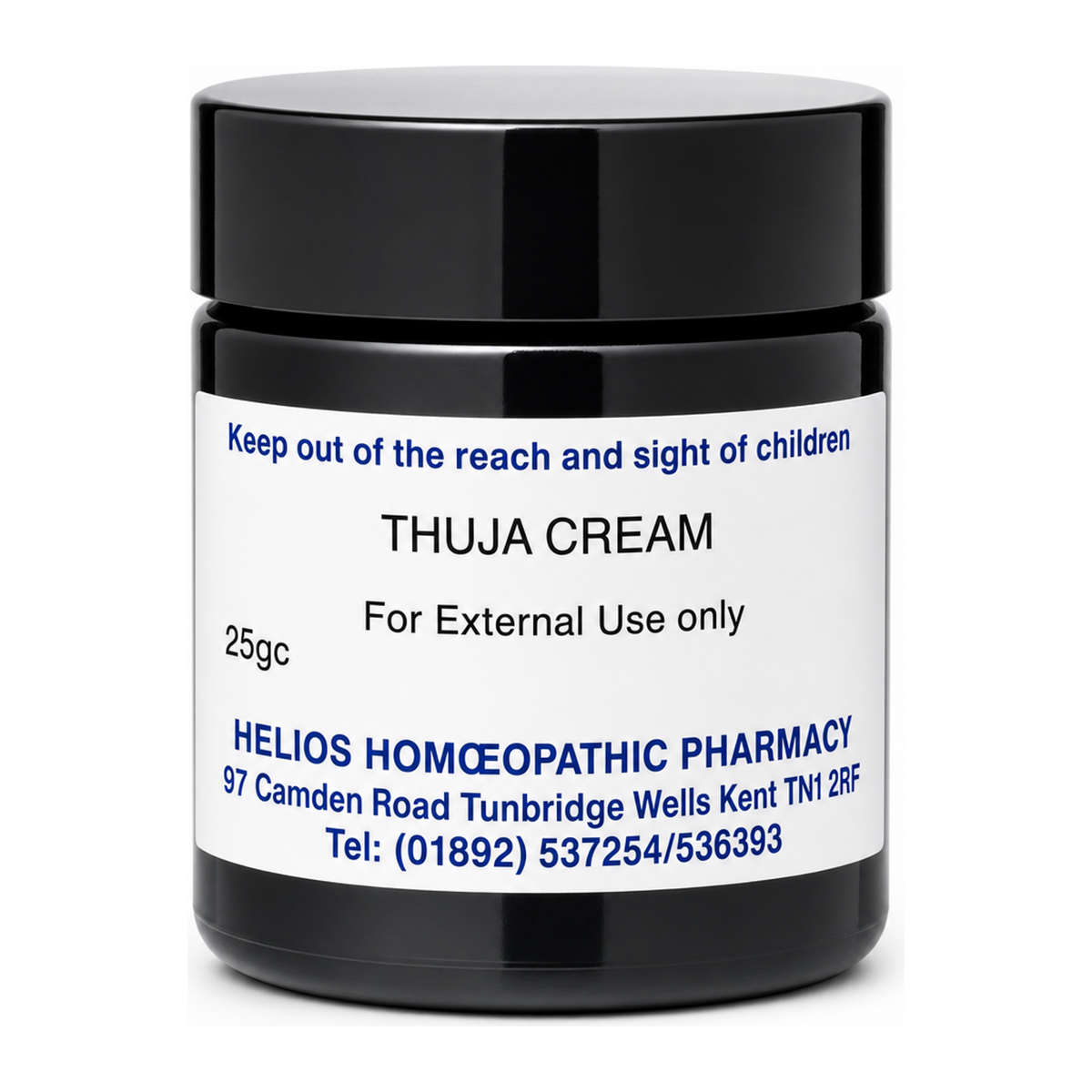 Helios Thuja Cream Jar by Helios Homeopathic Pharmacy Natural Remedies — front view showing product label and branding, studio product photo on white background
