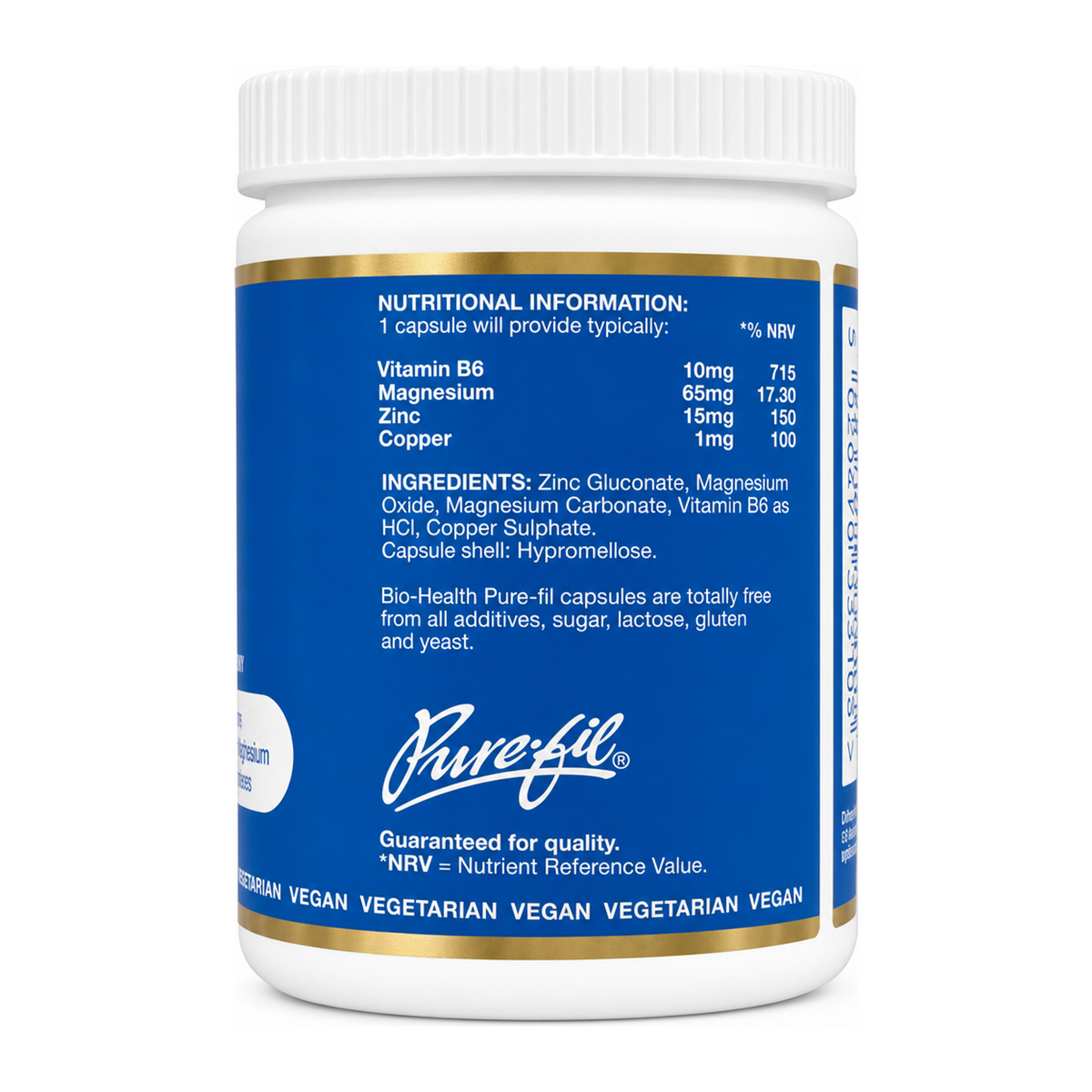 Bio Health Extra Zinc Plus Capsules by Bio-Health Natural Remedies — nutrition facts side panel, studio product photo on white background
