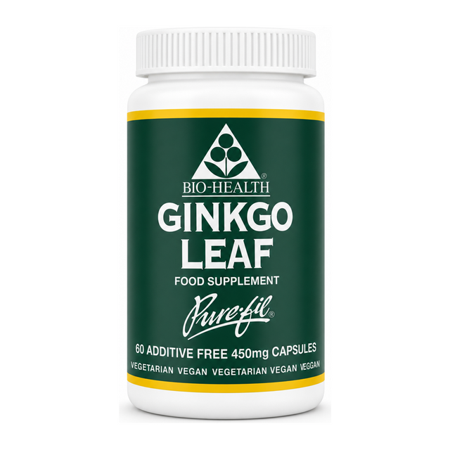 Bio Health Ginkgo Leaf Capsules by Bio-Health Natural Remedies — front view showing product label and branding, studio product photo on white background
