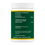 Bio Health Ginkgo Leaf Capsules by Bio-Health Natural Remedies — nutrition facts side panel, studio product photo on white background