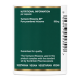 Bio Health Turmeric Rhizome Capsules by Bio-Health Natural Remedies — nutrition facts side panel, studio product photo on white background