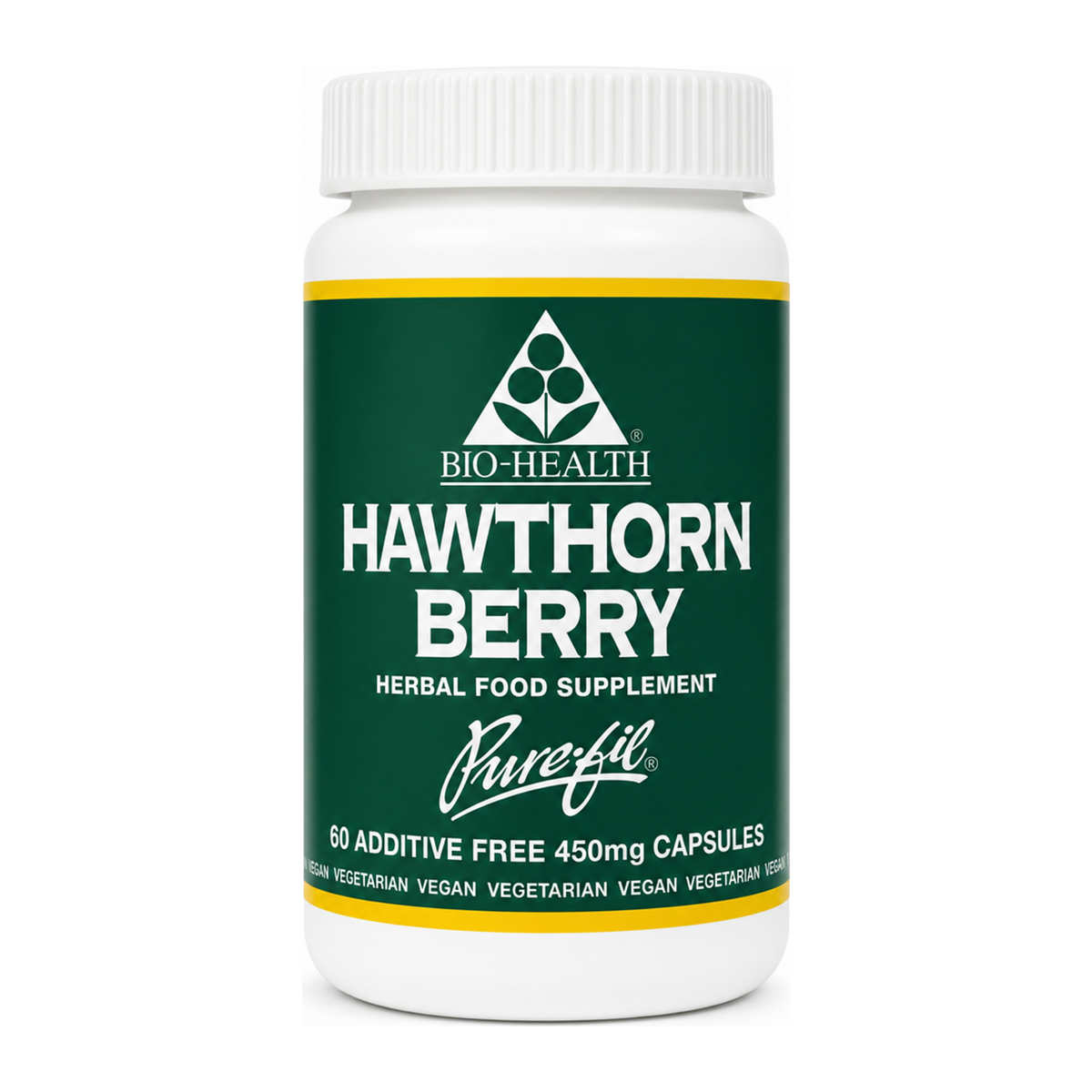 Bio Health Hawthorn Berry 450mg by Bio-Health Natural Remedies — front view showing product label and branding, studio product photo on white background