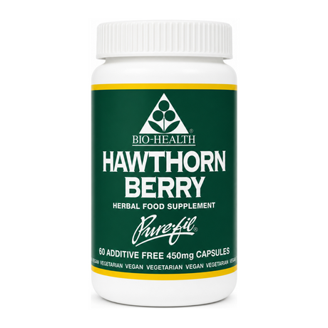 Bio Health Hawthorn Berry 450mg by Bio-Health Natural Remedies — front view showing product label and branding, studio product photo on white background