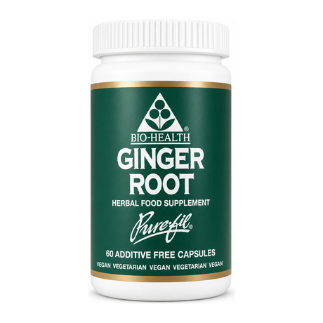 Bio Health Ginger Root Capsules by Bio-Health Natural Remedies — front view showing product label and branding, studio product photo on white background