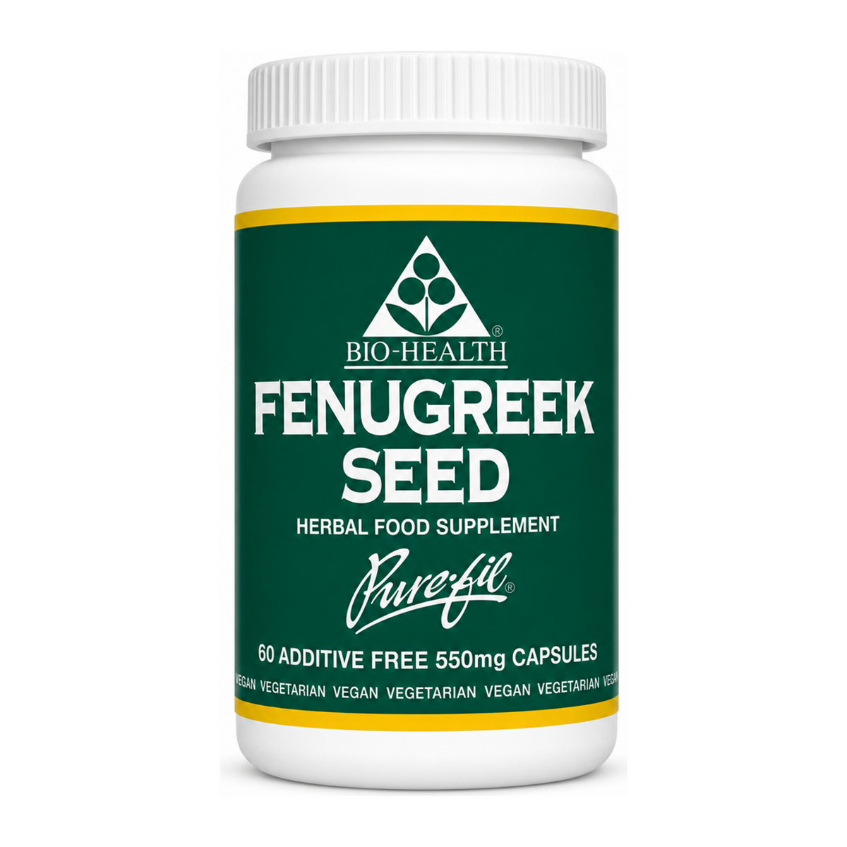 Bio Health Fenugreek Seed Capsules by Bio-Health Natural Remedies — front view showing product label and branding, studio product photo on white background