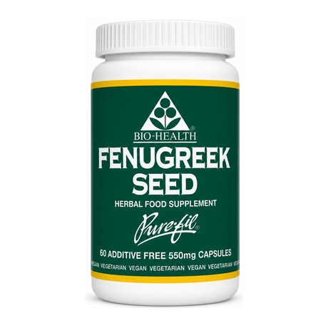 Bio Health Fenugreek Seed Capsules by Bio-Health Natural Remedies — front view showing product label and branding, studio product photo on white background