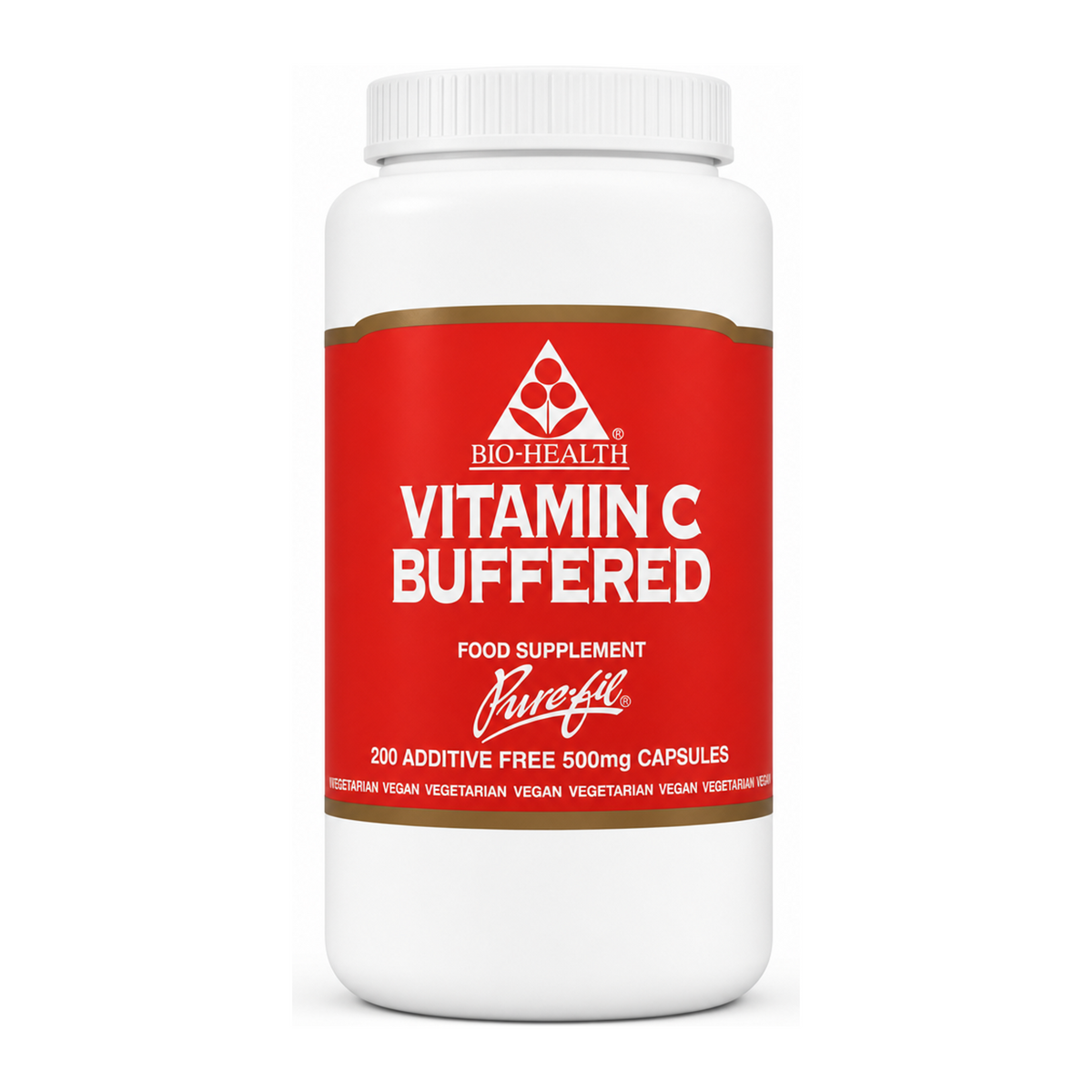 Bio Health Buffered Vitamin C 500mg Capsules by Bio-Health Natural Remedies — front view showing product label and branding, studio product photo on white background
