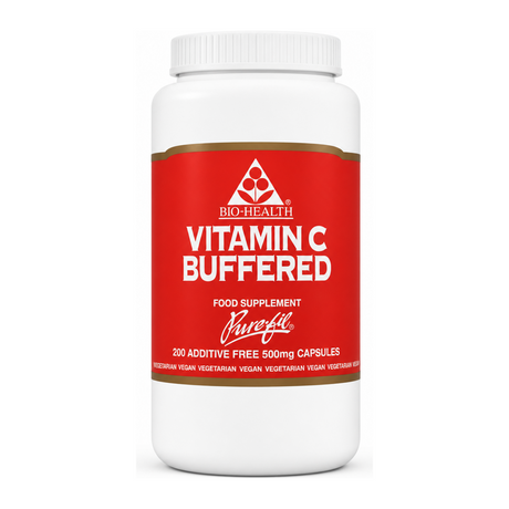 Bio Health Buffered Vitamin C 500mg Capsules by Bio-Health Natural Remedies — front view showing product label and branding, studio product photo on white background