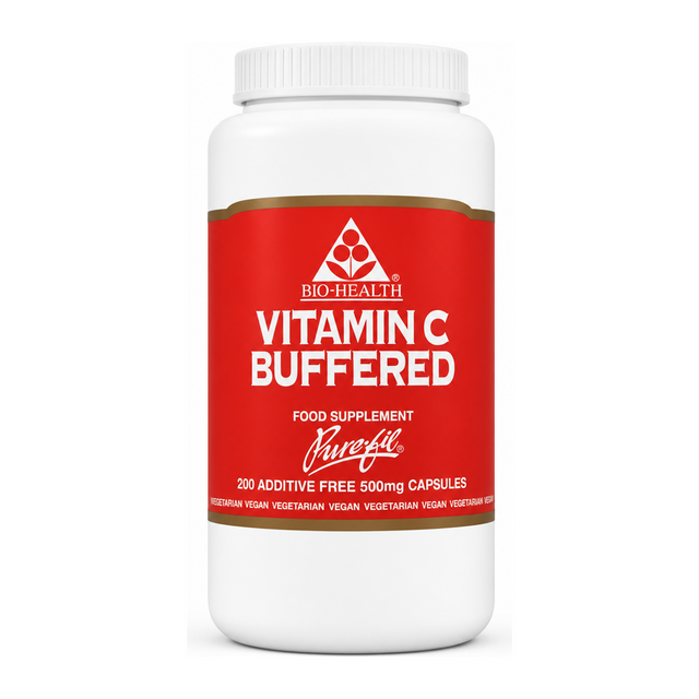Bio Health Buffered Vitamin C 500mg Capsules by Bio-Health Natural Remedies — front view showing product label and branding, studio product photo on white background