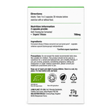 Living Nutrition Organic Fermented Tribulus 60 Capsules by Living Nutrition Natural Remedies — back view showing ingredients and product details, studio product photo on white background