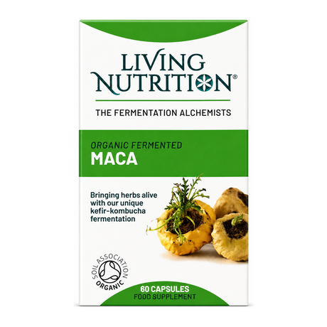Living Nutrition Org. Fermented Maca 60 caps by Living Nutrition — front view showing product label and branding, studio product photo on white background