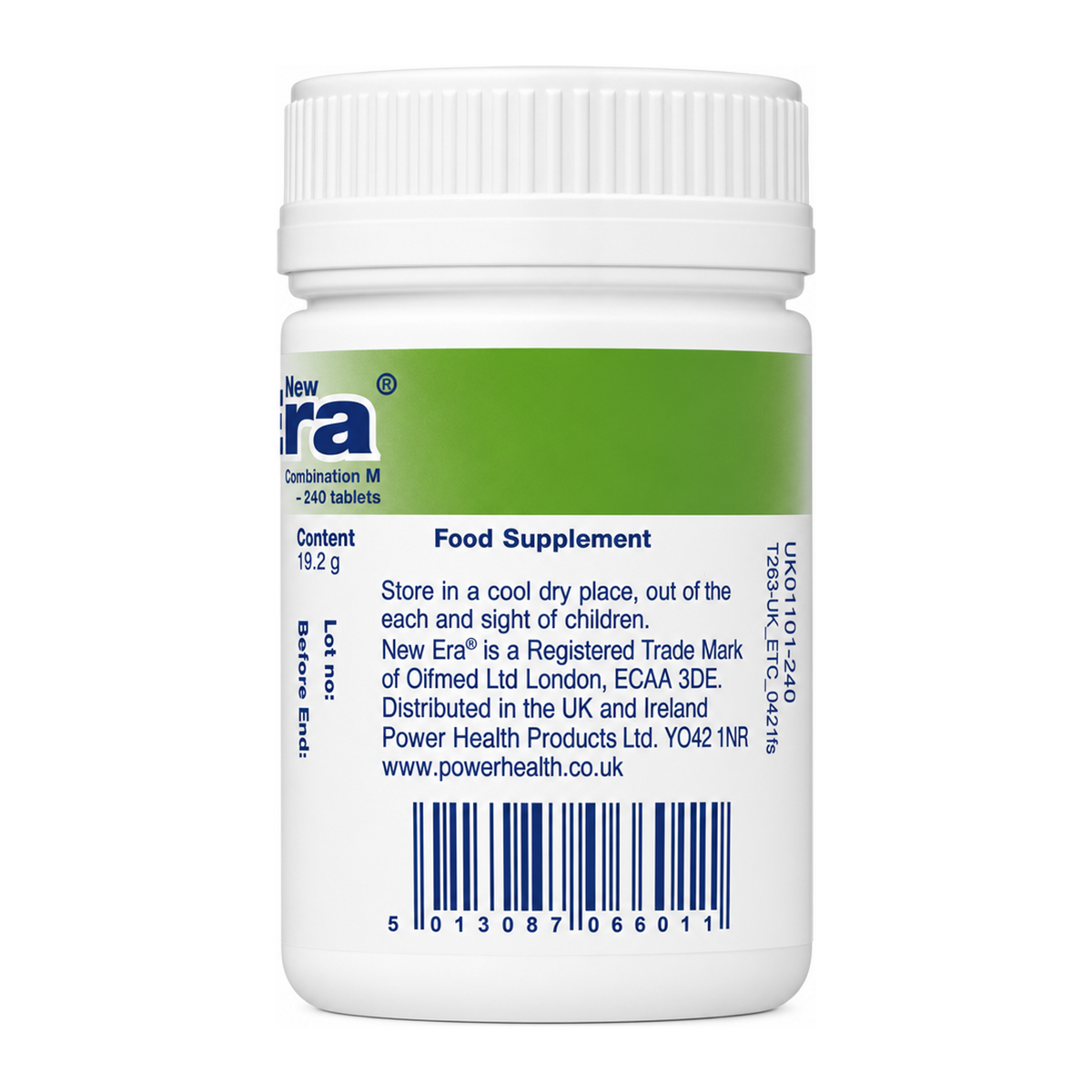 New Era Combination M - 240 tablets by New Era Natural Remedies — back view showing ingredients and product details, studio product photo on white background