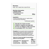 Living Nutrition Organic Fermented Rhodiola by Living Nutrition Natural Remedies — back view showing ingredients and product details, studio product photo on white background