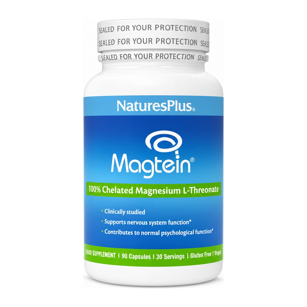 Nature's Plus Magnesium Threonate by NaturesPlus Vitamin & Mineral Supplements — front view showing product label and branding, studio product photo on white background