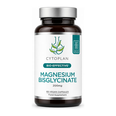 Cytoplan Magnesium Bisglycinate 120mg 60vcaps by Cytoplan Natural Remedies — front view showing product label and branding, studio product photo on white background