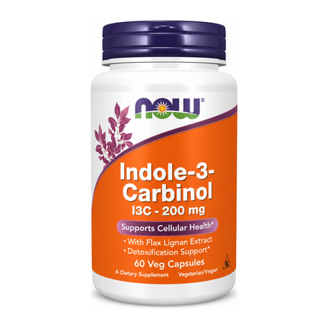 Now Indol-3-Carbinol 200mg 60 vcaps by Now — front view showing product label and branding, studio product photo on white background
