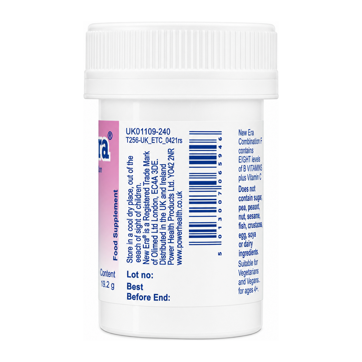 New Era Combination F - 240 tablets by New Era Natural Remedies — back view showing ingredients and product details, studio product photo on white background