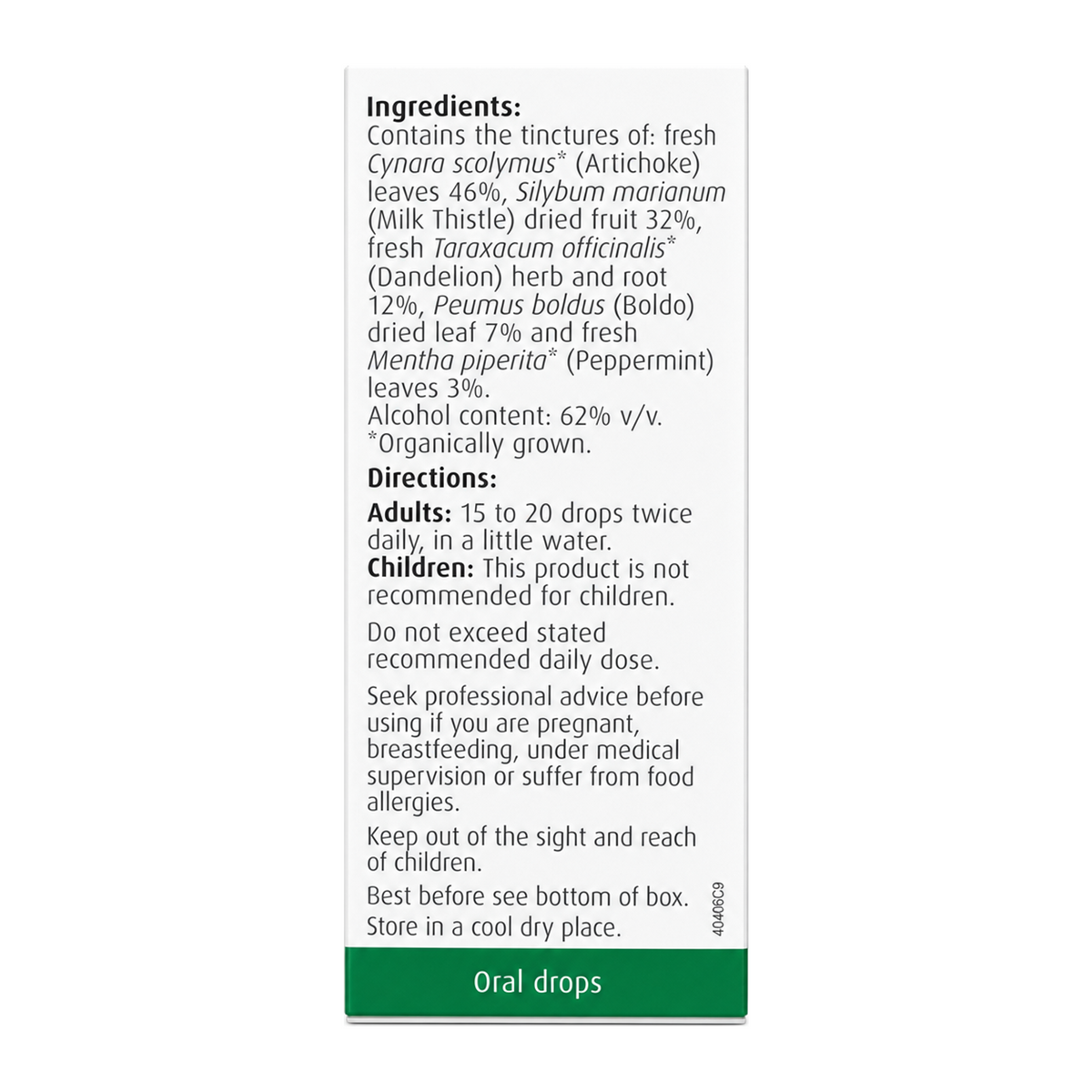 A.Vogel Milk Thistle Complex by A.Vogel Natural Remedies — ingredients side panel, studio product photo on white background