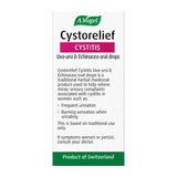 A.Vogel Cystorelief Cystitis Uva-ursi and Echinacea oral drops by A.Vogel Natural Remedies — back view showing ingredients and product details, studio product photo on white background