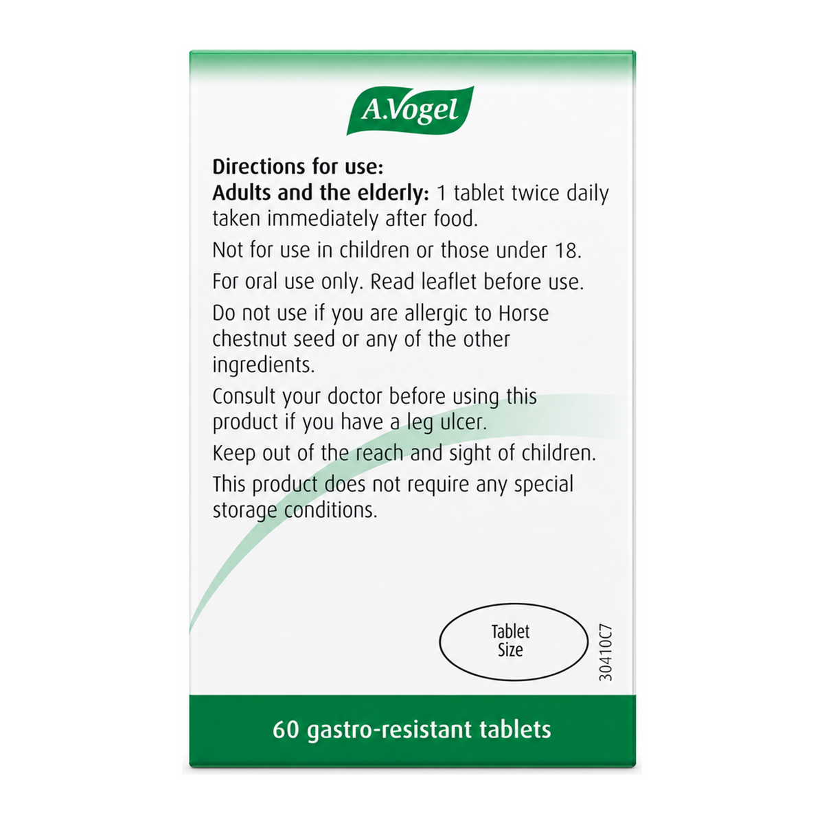 A.Vogel Venaforce tablets by A.Vogel Natural Remedies — back view showing ingredients and product details, studio product photo on white background