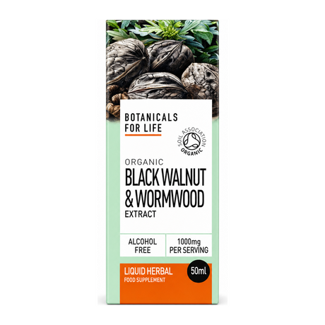 Botanicals For Life Organic Black Walnut & Wormwood Extract by Botanicals For Life Natural Remedies — front view showing product label and branding, studio product photo on white background