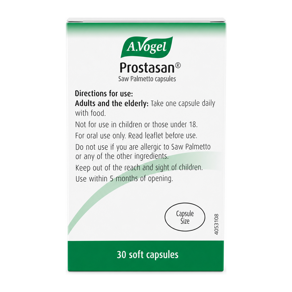 A.Vogel Prostasan Capsules by A.Vogel Natural Remedies — back view showing ingredients and product details, studio product photo on white background