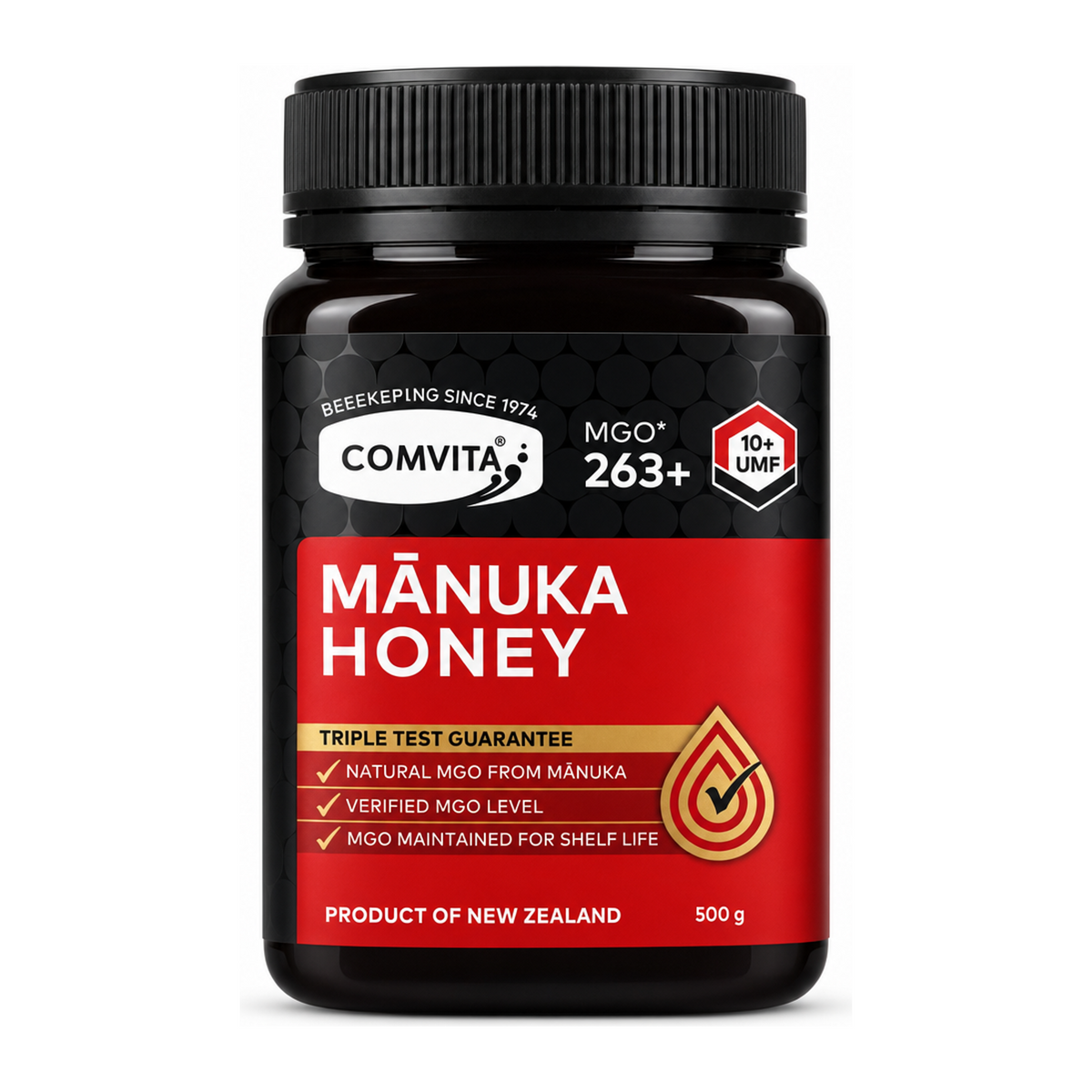 Comvita UMF 10+ Manuka Honey by Comvita Food & Drinks — front view showing product label and branding, studio product photo on white background