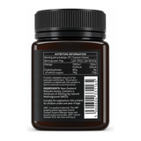 Melora Manuka Honey 300+MGO UMF10+ by Melora — back view showing ingredients and product details, studio product photo on white background