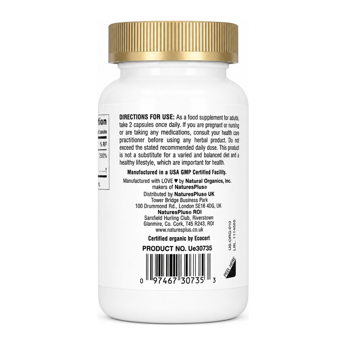Nature's Plus Source of Life Garden Vitamin D3 5000IU by NaturesPlus Natural Remedies — back view showing ingredients and product details, studio product photo on white background