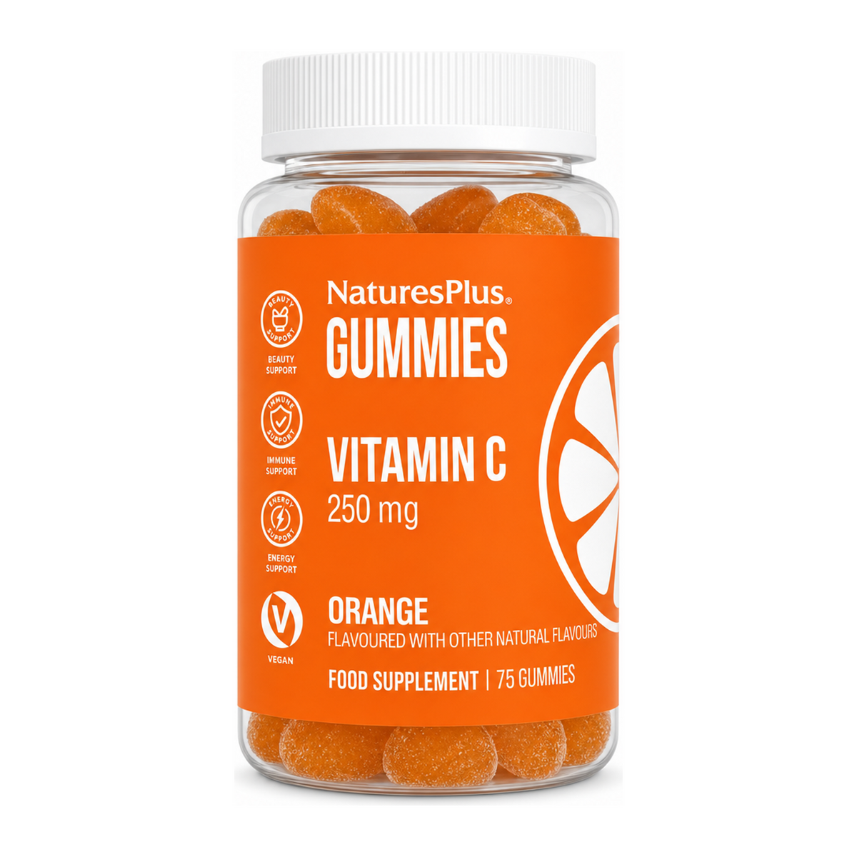 Natures Plus NP Vitamin C Gummies by NaturesPlus Natural Remedies — front view showing product label and branding, studio product photo on white background