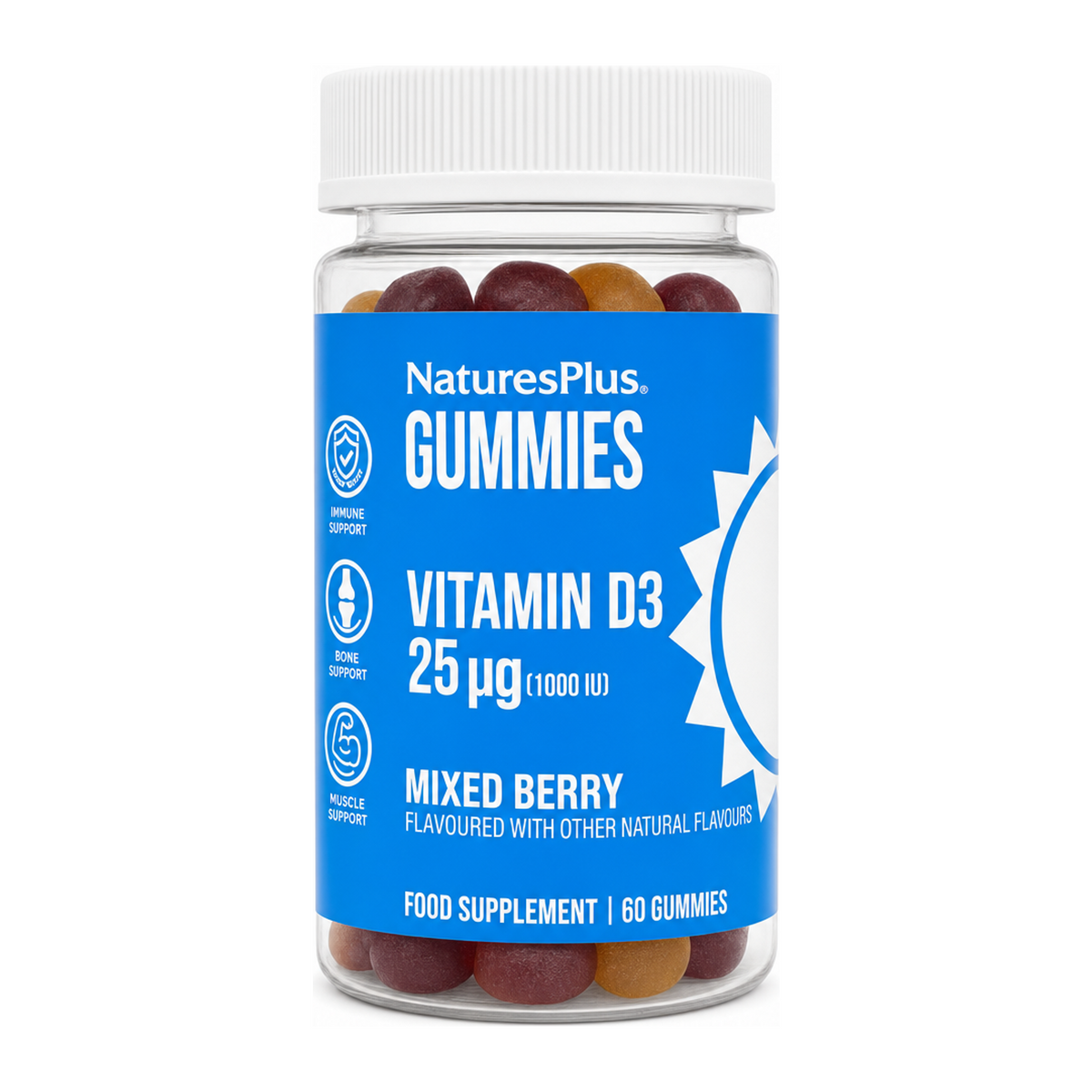 Natures Plus Vitamin D3 1000 IU Gummies by NaturesPlus Natural Remedies — front view showing product label and branding, studio product photo on white background