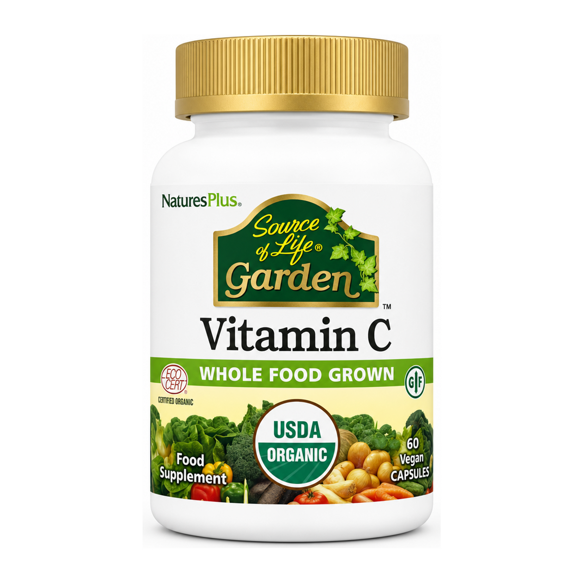 Nature's Plus SOL GARDEN ORGANIC VITAMIN C by NaturesPlus Natural Remedies — front view showing product label and branding, studio product photo on white background