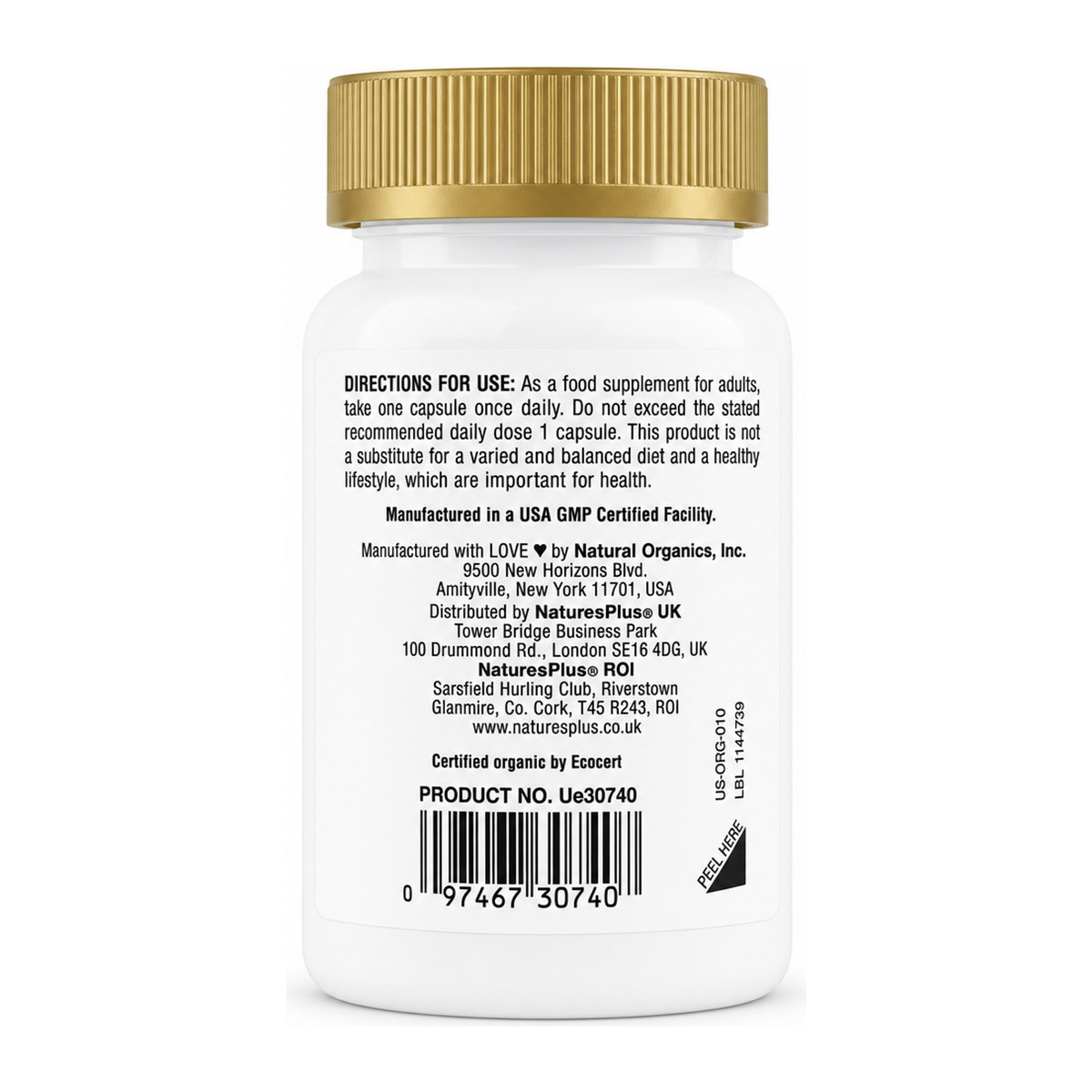 Source Of Life Garden SOL Garden Vit D3 & K2 by NaturesPlus Natural Remedies — back view showing ingredients and product details, studio product photo on white background