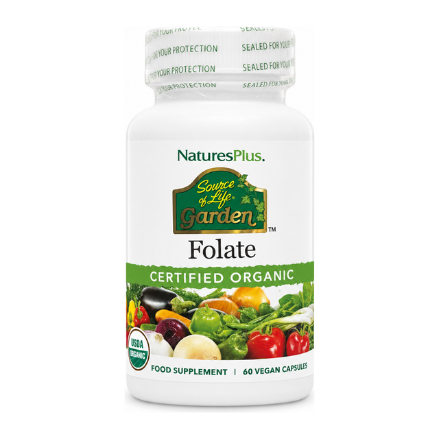 Natures Plus SOL Garden Folate 60 vcaps by NaturesPlus Natural Remedies — front view showing product label and branding, studio product photo on white background