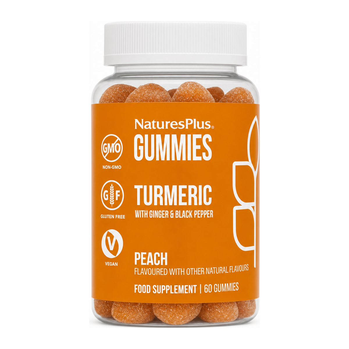 Natures Plus NP Turmeric Gummies by NaturesPlus Natural Remedies — front view showing product label and branding, studio product photo on white background