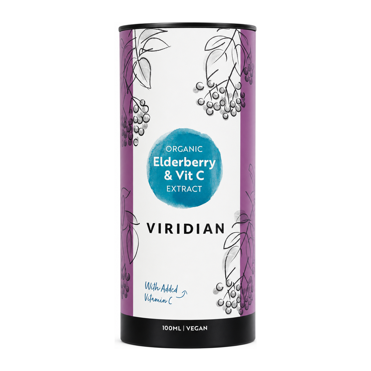 Viridian Org Elderberry & Vit C 100ml by Viridian Natural Remedies — front view showing product label and branding, studio product photo on white background