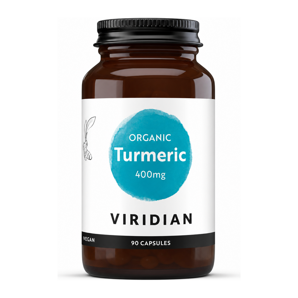 Viridian Organic Turmeric 400mg by Viridian Natural Remedies — front view showing product label and branding, studio product photo on white background