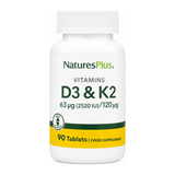 Natures Plus Vit D3 (2500 IU) with K2 (120 mcg) by NaturesPlus Natural Remedies — front view showing product label and branding, studio product photo on white background