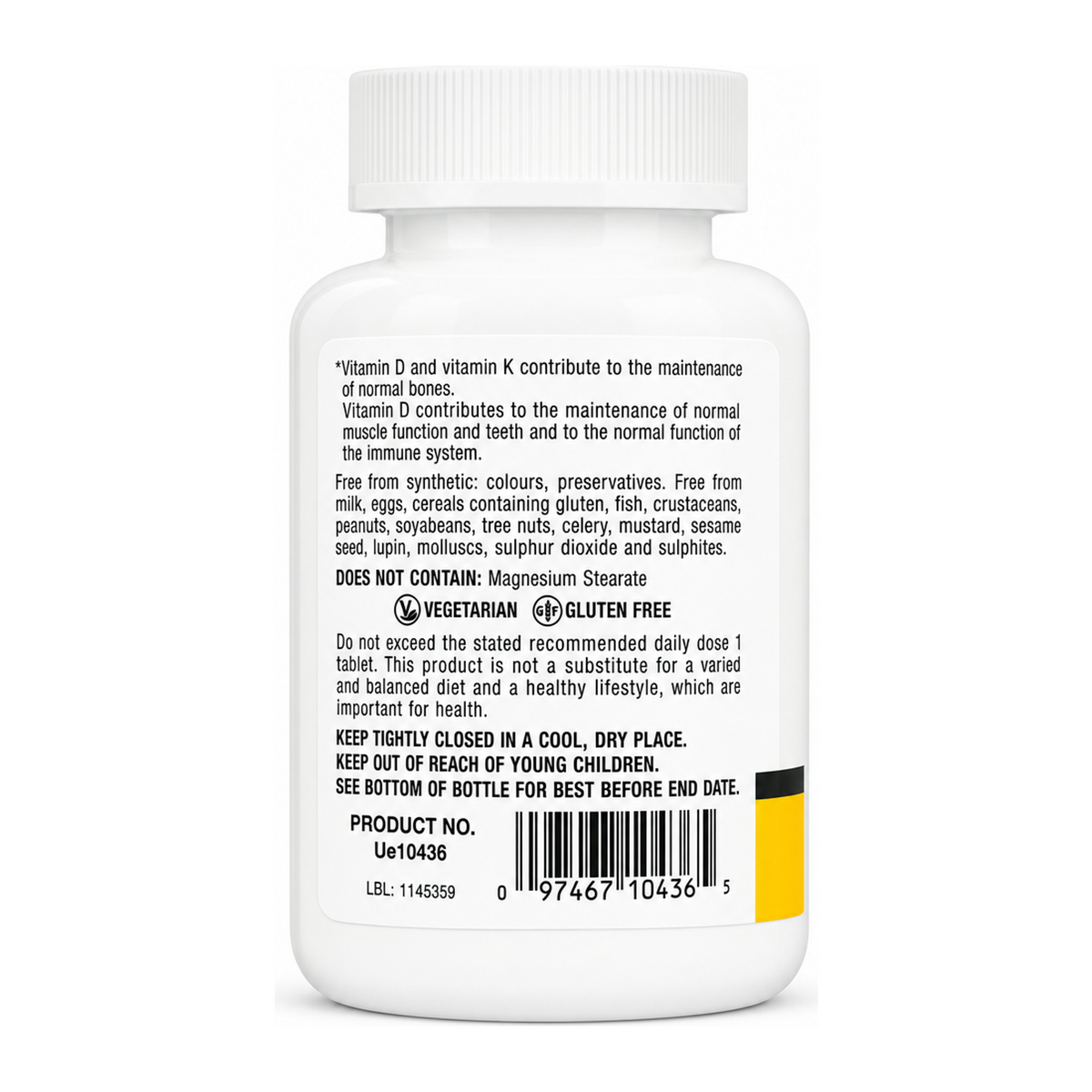 Natures Plus Vit D3 (2500 IU) with K2 (120 mcg) by NaturesPlus Natural Remedies — back view showing ingredients and product details, studio product photo on white background
