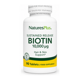 Natures Plus Sustained Release Biotin 10,000 mcg 90 Tablets by NaturesPlus Natural Remedies — front view showing product label and branding, studio product photo on white background