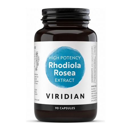 Viridian High Potency Rhodiola Rosea Root Extract Capsules by Viridian Natural Remedies — front view showing product label and branding, studio product photo on white background