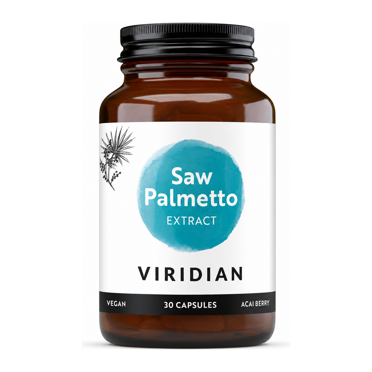 Viridian Saw Palmetto Berry Extract by Viridian Natural Remedies — front view showing product label and branding, studio product photo on white background