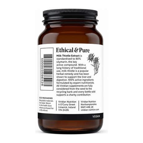 Viridian Milk Thistle Extract by Viridian Natural Remedies — front view showing product label and branding, studio product photo on white background