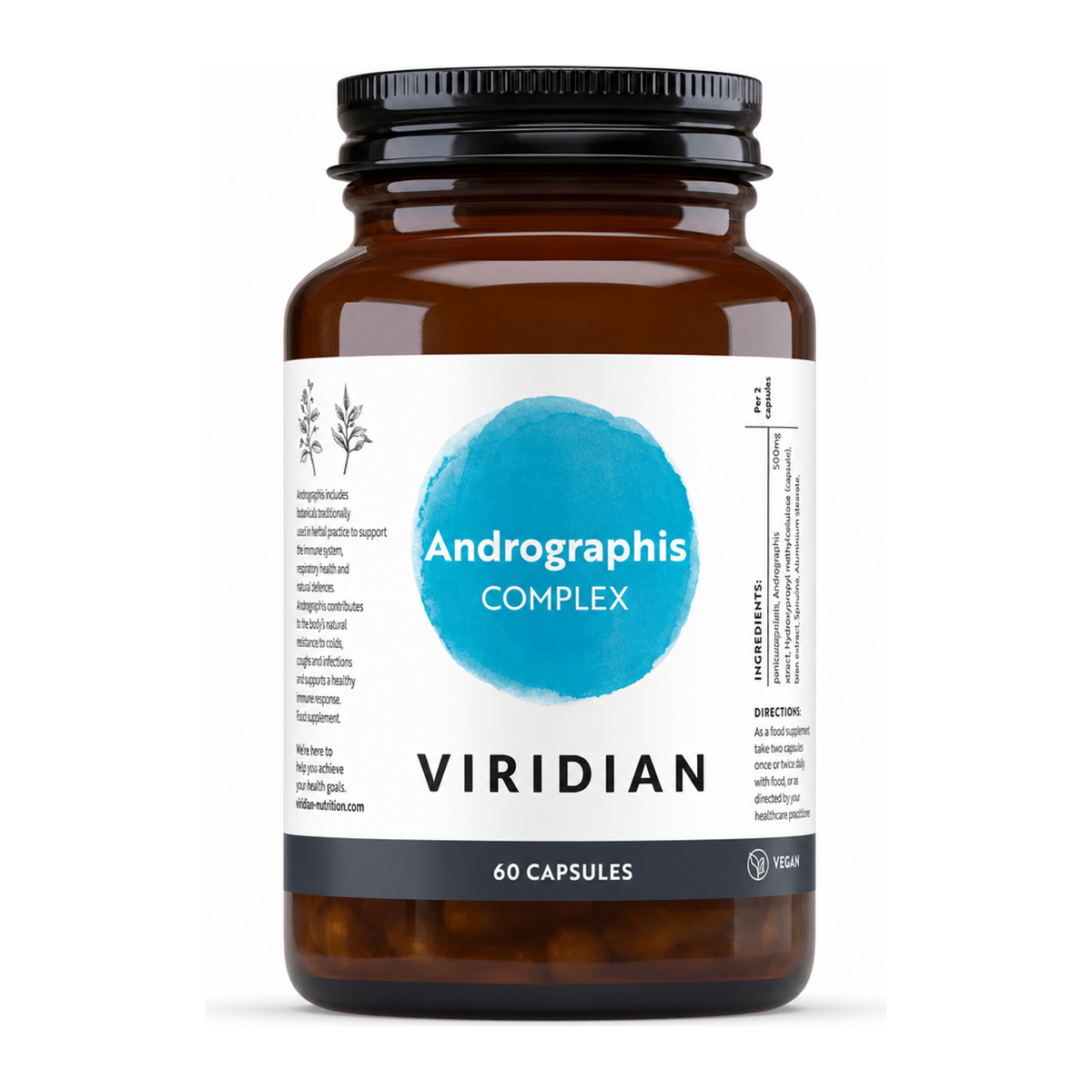 Viridian Andrographis Complex by Viridian Natural Remedies — front view showing product label and branding, studio product photo on white background