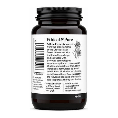 Viridian Saffron Extract by Viridian Natural Remedies — front view showing product label and branding, studio product photo on white background