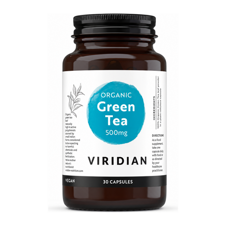 Viridian Organic Green Tea Leaf 500mg by Viridian Natural Remedies — front view showing product label and branding, studio product photo on white background
