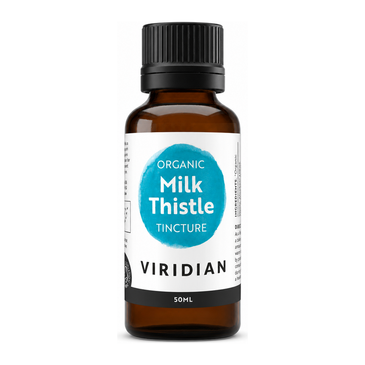 Viridian Organic Milk Thistle Tincture by Viridian Natural Remedies — front view showing product label and branding, studio product photo on white background